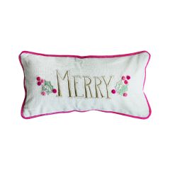 MERRY Embroidered Christmas Lumbar Pillow