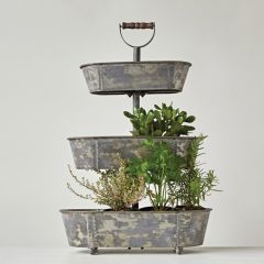 Metal 3 Tier Display Stand With Wood Handle |