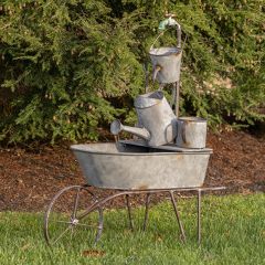 Metal Bucket and Wheelbarrow Garden Fountain