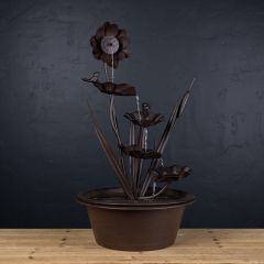 Metal Floral Fountain With Birds 24 Inch