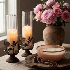 Metal Florals Cylinder Candle Holder