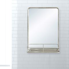 Metal Frame Pharmacy Mirror With Shelf