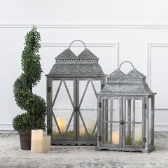 Metal Roof Candle Lantern Set of 2