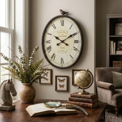 Metal Wall Clock With Bird Finial
