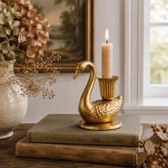 Metallic Swan Taper Candle Holder