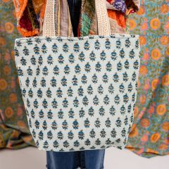 Mint Block Print Pattern Velvet Tote