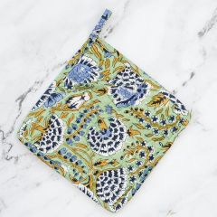 Mint Floral Block Print Pot Holder