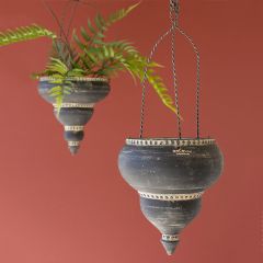 Moroccan Inspired Hanging Black Ceramic Planters Set of 2