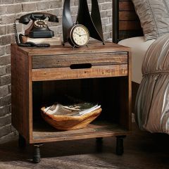 Multi Toned Wood And Metal Nightstand