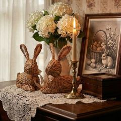 Natural Basketweave Bunny Set of 2