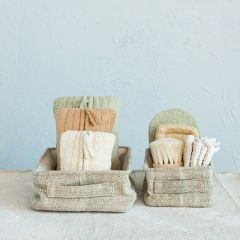 Natural Hemp and Metal Storage Bin Set of 2