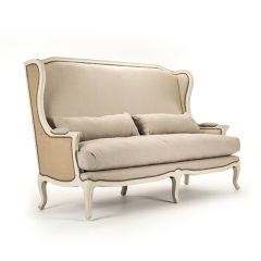 Natural Linen Burlap Upholstered Sofa With Pillows