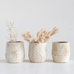 Natural Mango Wood Carved Planters Set of 3