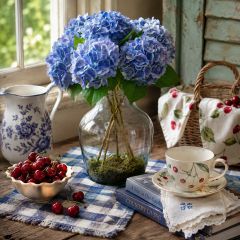 Natural Touch Blue Bridal Hydrangea Stem
