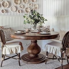 Natural Wood Round Pedestal Dining Table