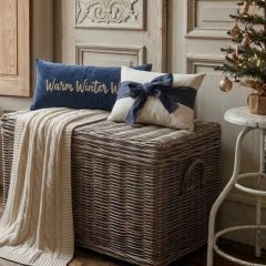 Navy and Natural Bow Wrapped Lumbar Pillow