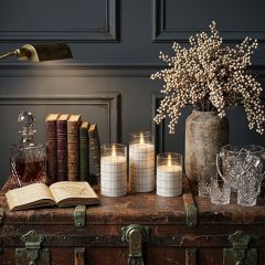 Neutral Plaid Glass 3D Flame Candle Set of 3