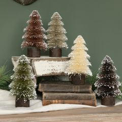 Neutral Snow Flocked 7.25 Inch Bottlebrush Tree Set of 5