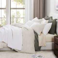 Neutral Stripe Linen Duvet Cover and Shams Set