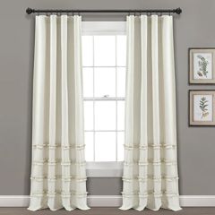 Neutral Stripe Ruffled Curtain Panel Set of 2