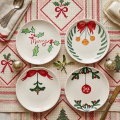 Nostalgic Noel Hand Painted Stoneware Plates Set of 4