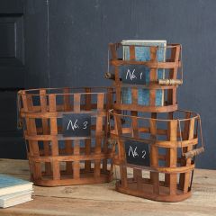 Numbered Rustic Metal Basket Set of 3