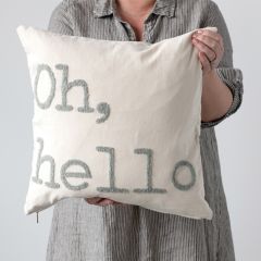 Oh Hello Embroidered Throw Pillow