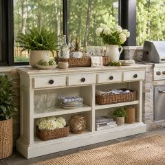 Open Shelf Four Drawer Console Table