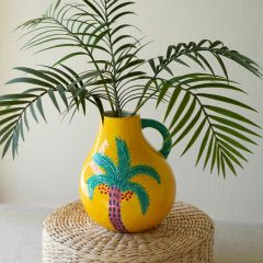 Painted Ceramic Palm Tree Vase With Handle