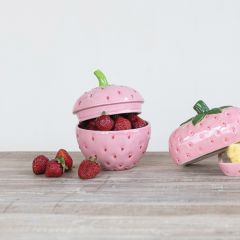 Painted Ceramic Strawberry Jar with Lid