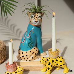 Painted Cheetah Ceramic Bud Vase