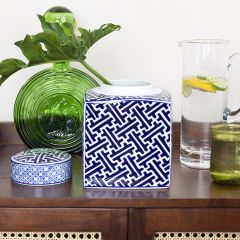Painted Geometric Pattern Stoneware Jar With Lid