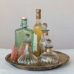 Painted Gold Stripe Glass Decanter With Stopper Set of 3