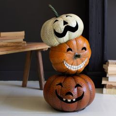 Painted Metal Stacked Jack O Lanterns