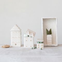 Painted Stoneware Lidded House Cookie Jar