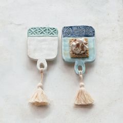Painted Stoneware Tasseled Mini Tapas Board Set of 2