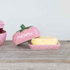 Painted Strawberry Butter Keeper with Lid