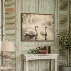Pair Of Swans In Morning Mist Framed Wall Art