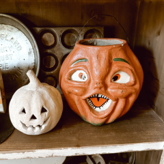 Paper Mache Orange Pumpkin Choir Boy 7 Inch