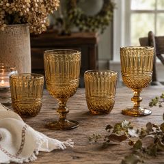 Patina Vie French Colored Lyon Amber Goblet Set of 6 by Antique Farm House