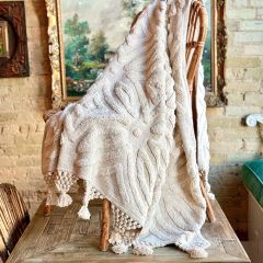 Patina Vie Ivory Tufted Macrame Trim Throw by Antique Farm House