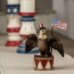 Patriotic Eagle on Drum with Flag Figurine