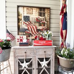 Patriotic Porch Scene Square Canvas Printed Sign