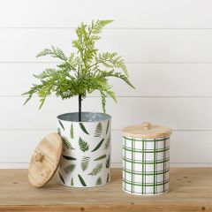 Patterned Lidded Metal Canisters Set of 2