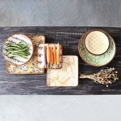 Patterned Square Acacia Wood Tray Set of 3
