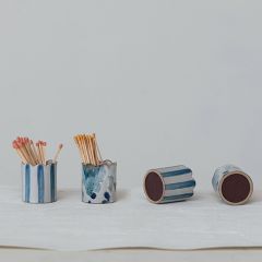 Patterned Stoneware Matchstick Holder Set of 2