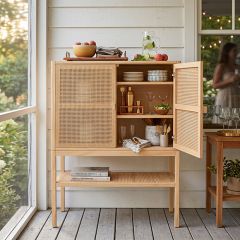 Pine Cabinet With Rattan