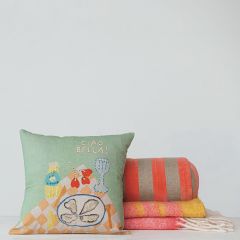 Pink and Yellow Stripe Fringed Throw Blanket