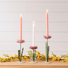 Pink Flower Metal Taper Holder Set of 3