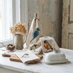 Pretty Bird Cotton and Linen Tea Towel Set of 4